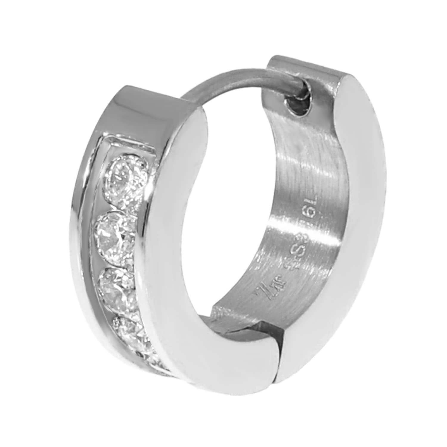 

Zanipolo Terzini Stainless Steel Zirconia Hoop Earrings for Men, Single Ear, Hypoallergenic