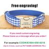 Personalized Dog Collar Customized Engraving Pet Collars ID Nameplate Tag Pet Accessory Blue White Plaid Puppy Collars Leash