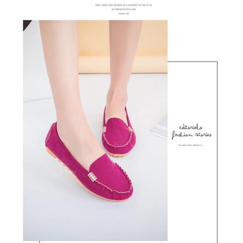 Women's Flat Single Shoes Four Seasons Large Size Bean Shoes Frosted Breathable Shallow Flat Heel Versatile Non-slip Women's Shoes Trend