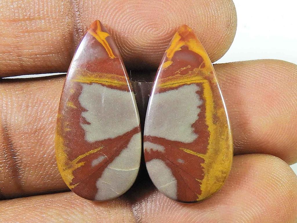 20Cts. Natural Noreena Jasper (13mm X 27mm Each) Pear Cabochon Match Pair SK-2717