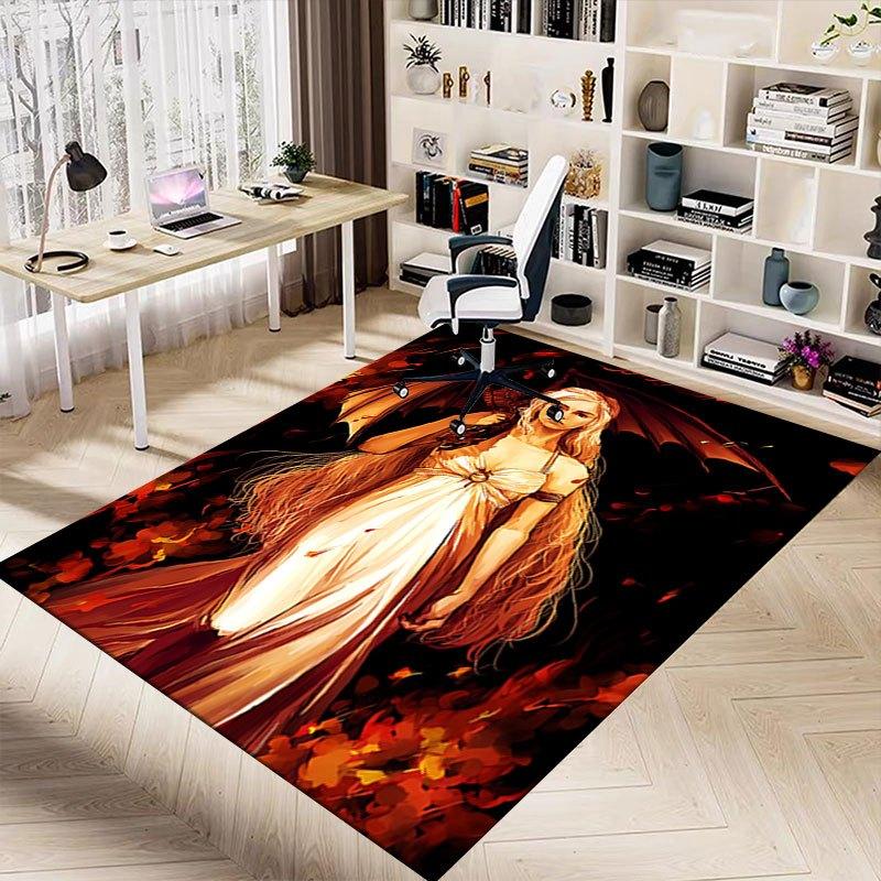 1pc Fire and Blood Office Carpet Chair Mats, Home Decor Mat Fantasy Theme Mat Durable Mat, Dragon Decor,Suitable for Fantasy Theme Lovers