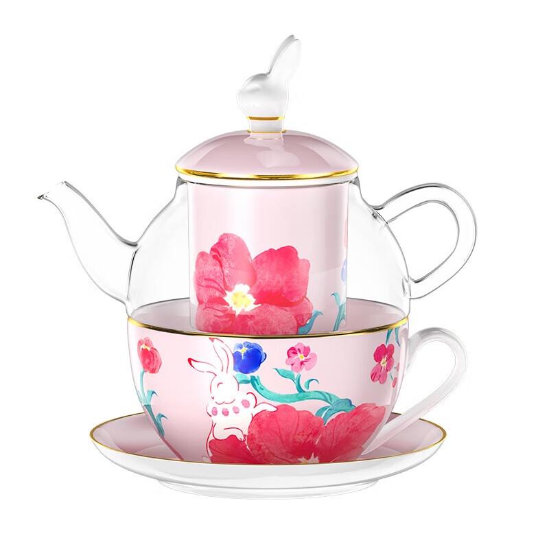 Blan Bunny King s Backyard Soft Pink Teapot & Cup Set