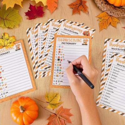 30 Players Thanksgiving Games for Family Party Adults Office Large Groups Word Search Scramble Pictionary Game Cards Set for Holiday Party Favors