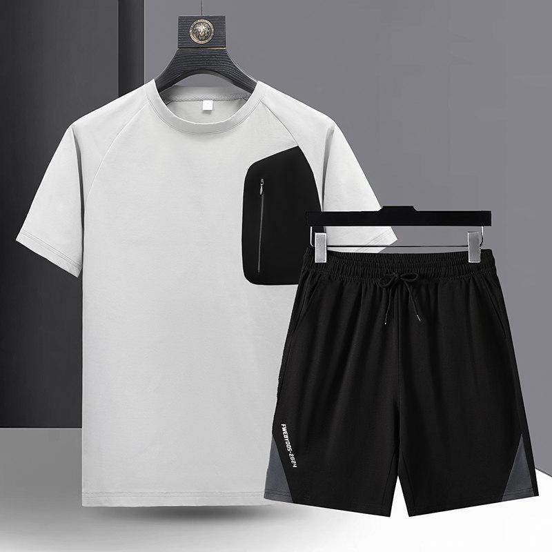 

Летний Плюс Повседневный Комплект Моды с Шортами и Футболкой с Коротким Рукавом для Мужчин, Дышащий и Универсальный, Свободный и Спортивный L белый