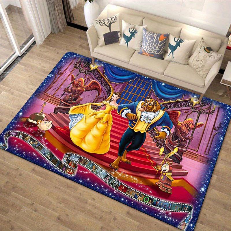 1 Stück Disney Die Schöne und das Biest Muster Teppich Bereichsteppich Rutschfester Teppich Handwaschbar Fußmatte Geeignet für Wohnzimmer Schlafzimmer Heimdekoration