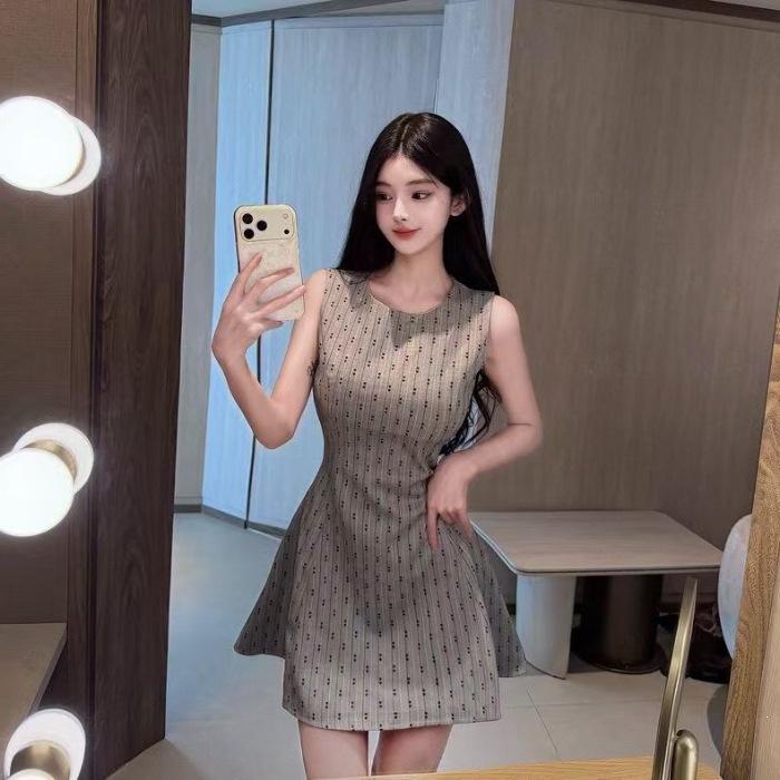 Temperament celebrity light and familiar style round neck sleeveless dress small man pure desire sexy waist thin A word small dress