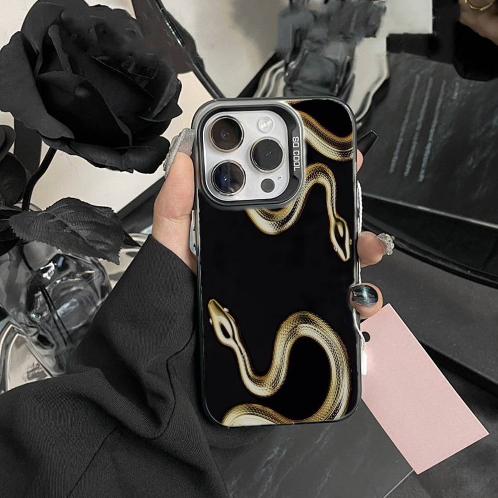 D-Snake Classic Phone Case For iPhone17, 16,15,14,13,12 Pro Max Black Candy Matte Shockproof Cover