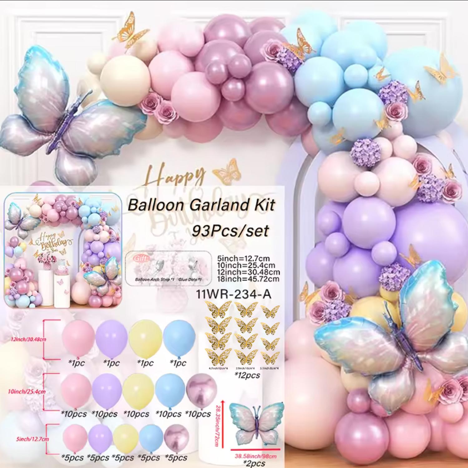 

93 pcs of pink and purple balloons with butterfly balloons, suitable for decorating weddings, birthdays, parties, and parties Other