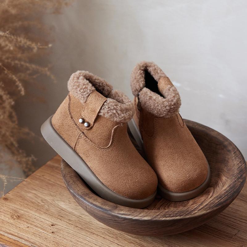 Kids Winter New Fashion Cute Plus Velvet Warm Retro Short Boots Baby Casual Soft Lightweight Zipper Thick Bottom Snow Boots