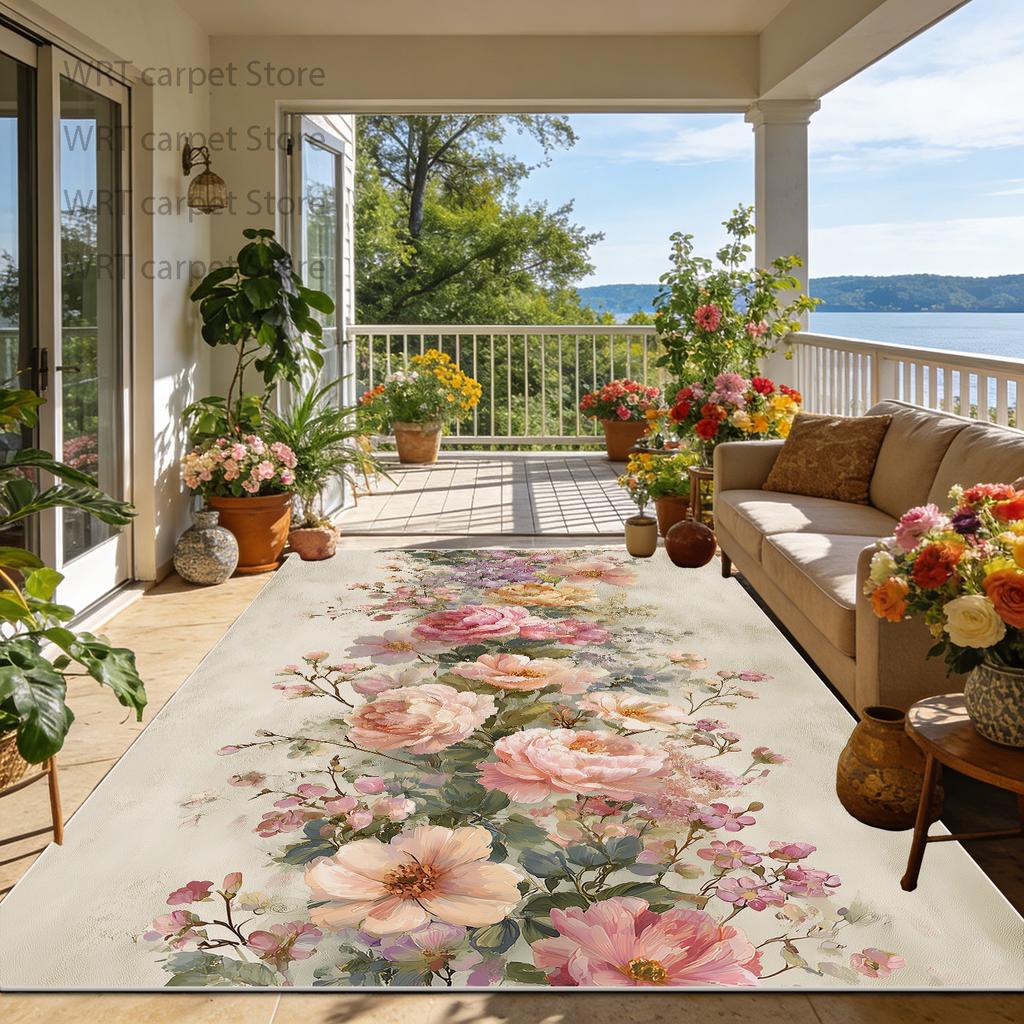 Outdoor Patio Floral Fresh Style Non-slip Carpet Decoration Home Living Room Large Rugs Lounge Bedroom Fluffy Washable Floor Mat