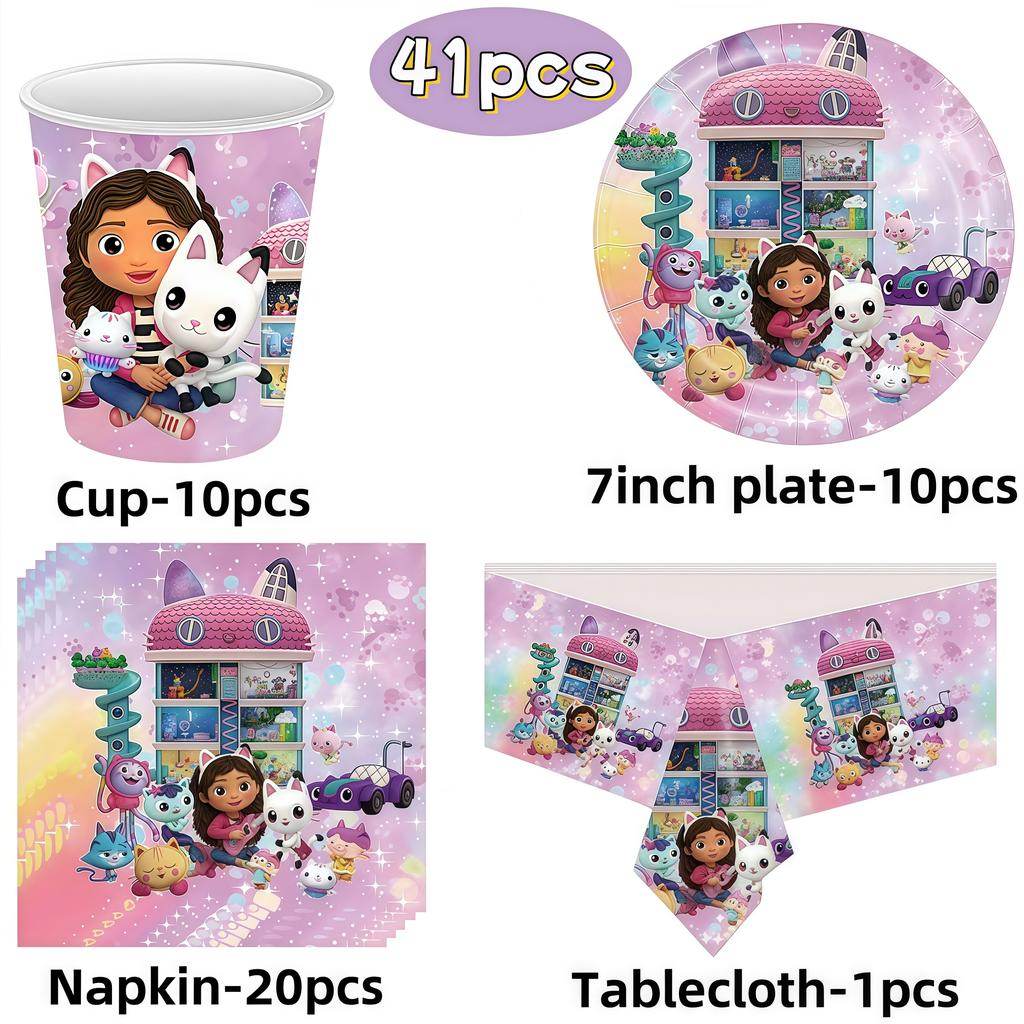 Gabby Dollhouse Birthday Decoration Gabby Disposable Dishes For Parties Girls Boys Favors Baby Shower Supplies Child Party Decor