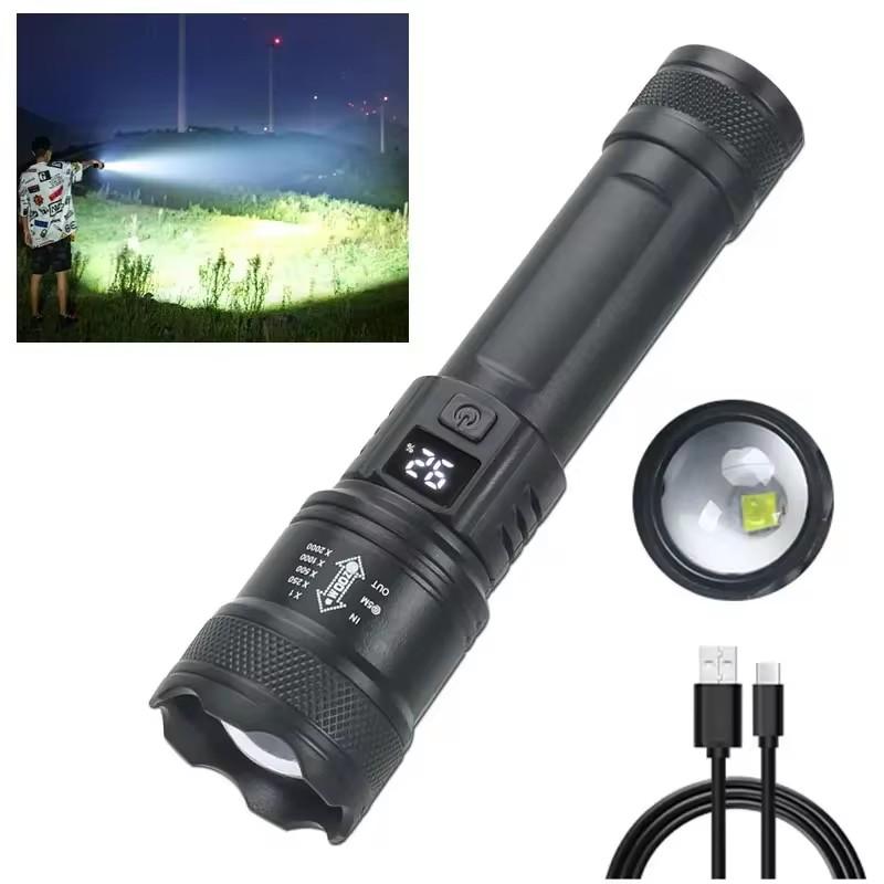 Powerful Laser Led Flashlight Super Bright Tactical Light Emergency Spotlights Telescopic Zoom Light Built-in Battery