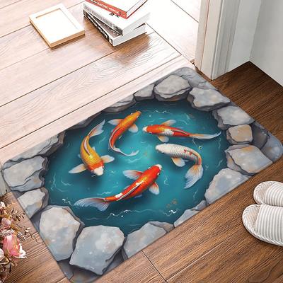 3D Vibrant Koi Fish Door Floor Kitchen Bathroom Mats Anti-Slip Outdoor  Doormat Garden Entrance Rug Carpet Footpad