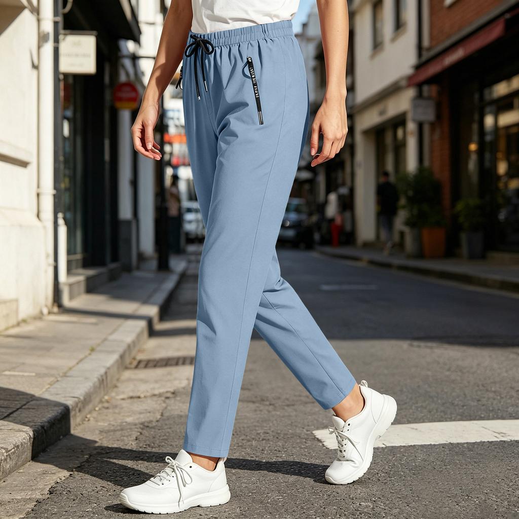 Damen Casual Hose mit elastischem Bund und Taschen, Kordelzug, verstellbare Passform, leichte gerade Hosen für den täglichen Gebrauch