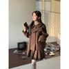 Women's Melanoid Brown Plaid Wool Suit Jacket & Pleated Skirt Set - Korean Autumn/Winter Style