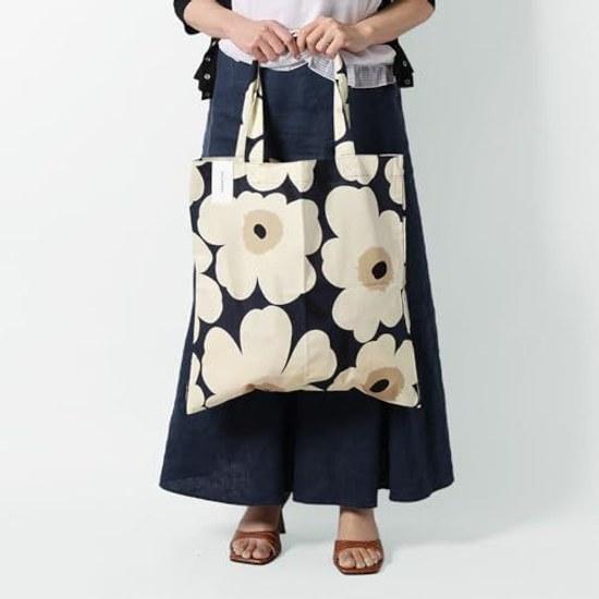 Borsa a Tote Marimekko Eco Donna 44x43 cm Unikko Cotone 100 Blu Mezzanotte