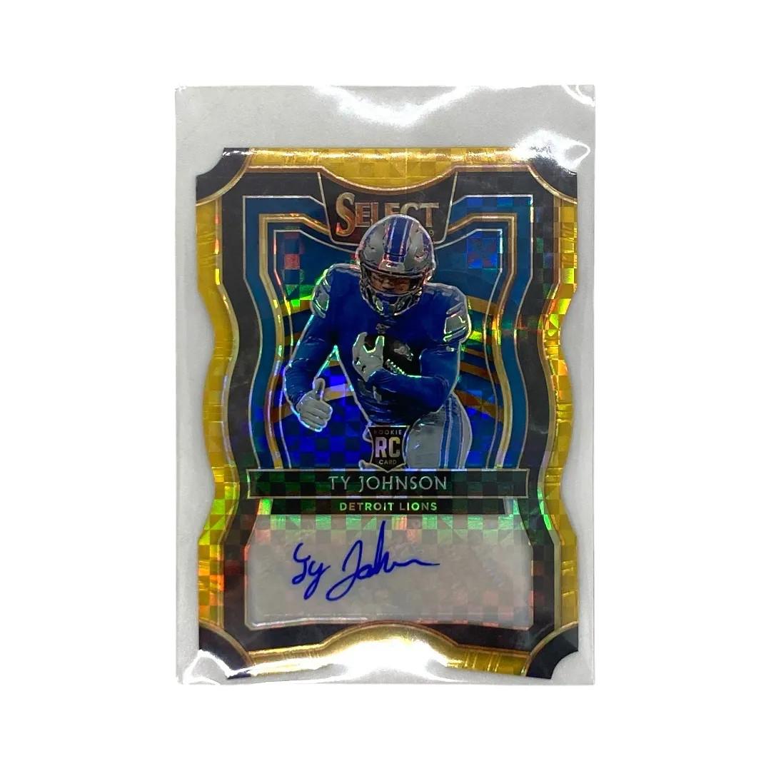 2019 Panini Select Ty Johnson Gold Prizm RC Auto /10 Lions NFL RS-25 F/S