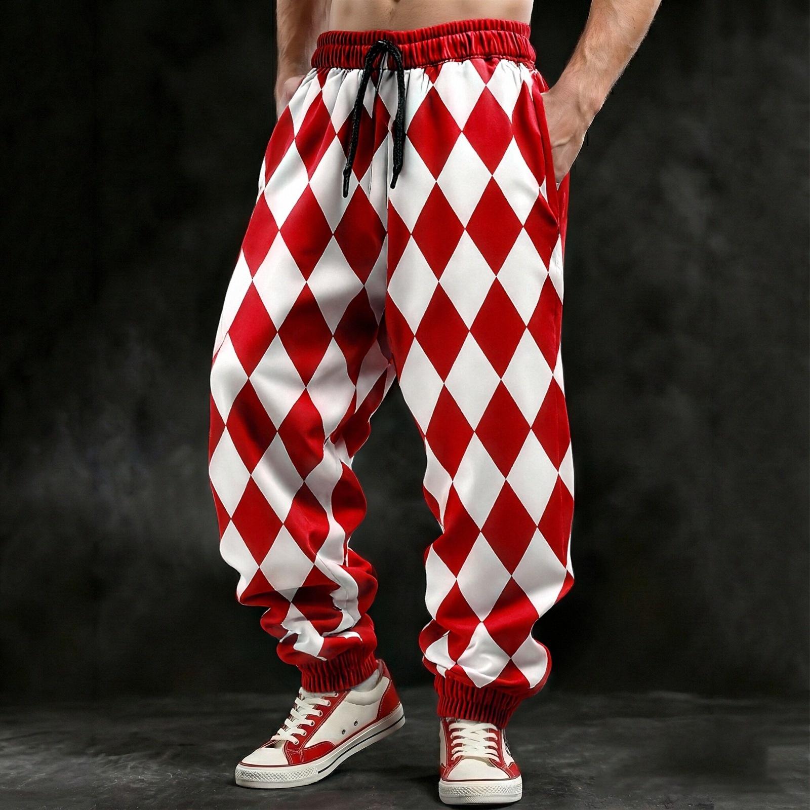 SuJu Heren 3D Digitale Print Denim Jogger Met Amerikaanse - Losse Pasvorm En Gesp Randen - Street Hip-Hop Lange Broek M rood