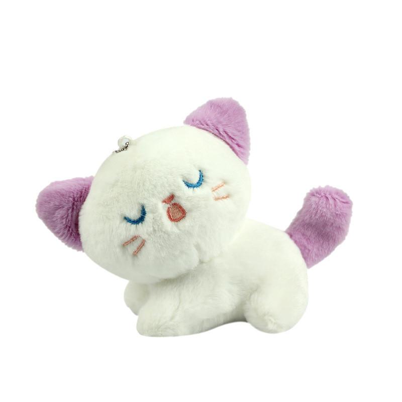 Adorable Plush Cat Keychain Soft Toy Cute Gray And Purple Cat Doll Accessories