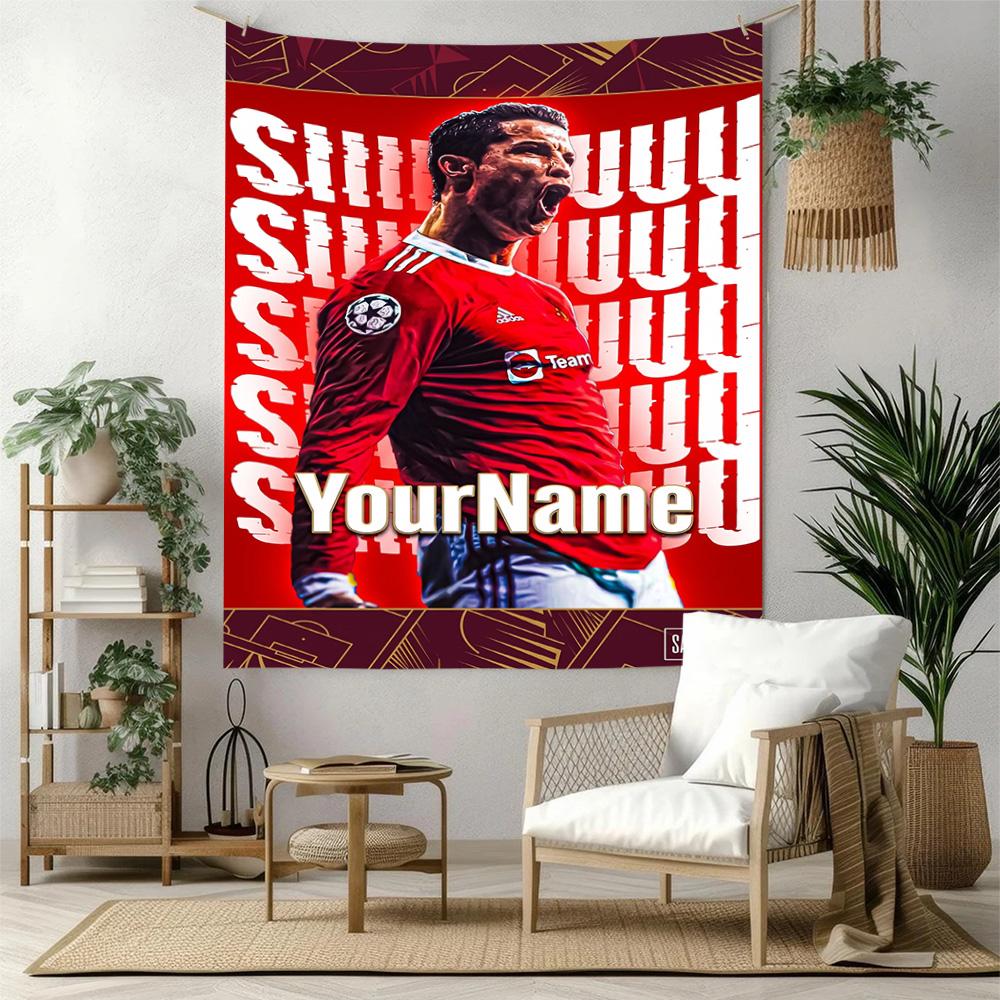 Cristiano Ronaldo Custom Your Name Wall Decor Tapestry Art For Pet Memorial Birthdaywedding Party Backdrop Family Gift