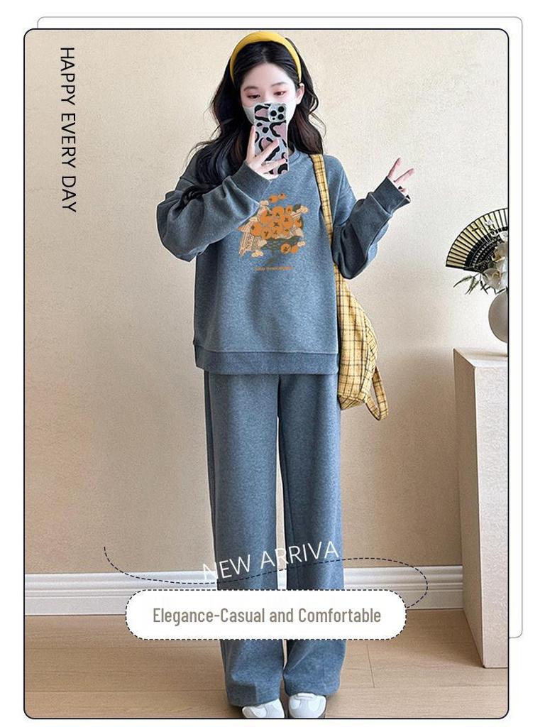 Maternity 2025 Spring/Autumn Outdoor Fashion Dark Grey Sweatshirt & Trousers Set