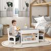 3-Piece Children's Table and Chair Set with Chalkboard Top, Storage, White/Gray