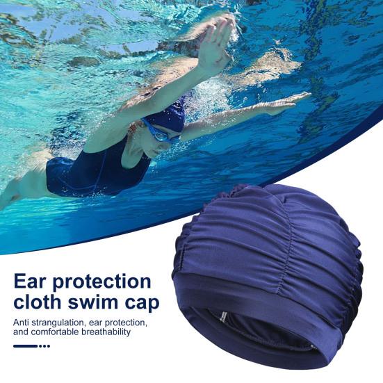 Women Cloth Swimming Cap, Breathable Ruffle Solid Color Swim Pool Cap for Adults, Short Long Thick Hair Ear Protection Bathing Hat