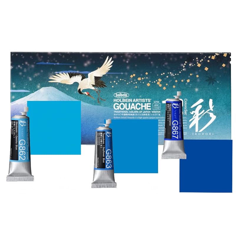 

holbein art Artists Gouache ASTEM D 4236 made in Japan Opaque watercolor paint gouache Japanese color Aya “Colorful” 15ml (No. 5 tube) Blue 3 color