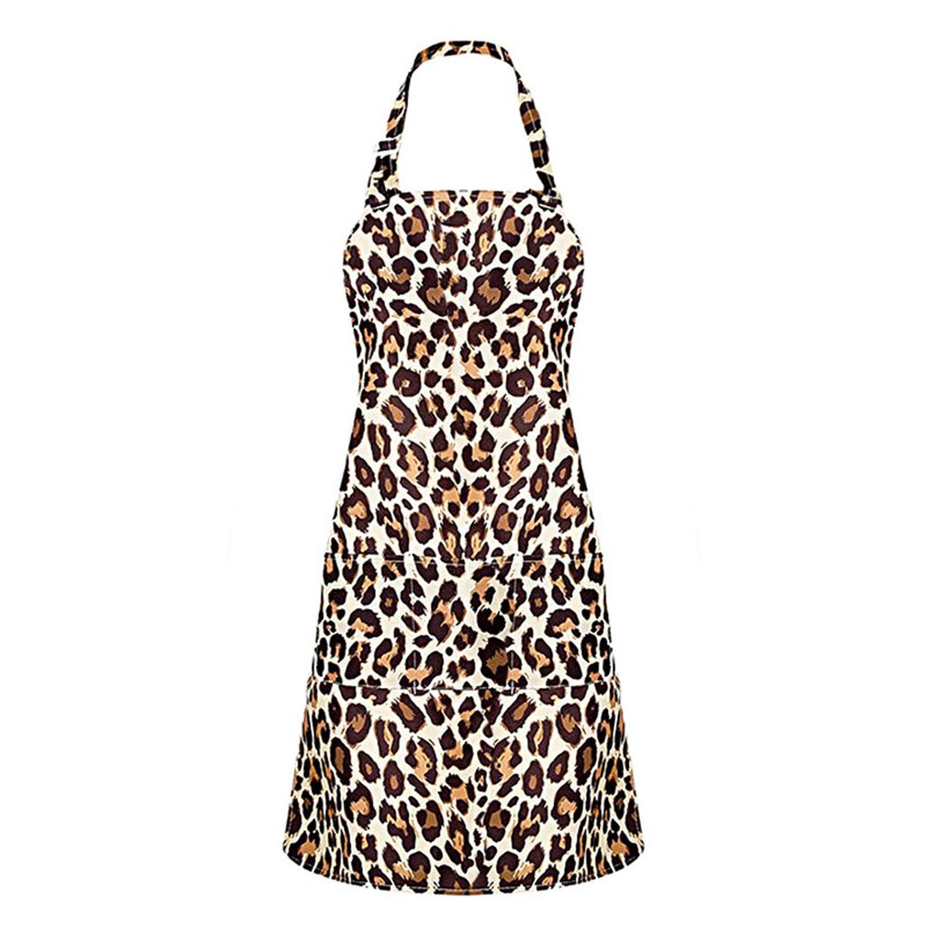 Stylish Leopard Print Apron Kitchen Cooking Accessories Apron Adjustable Neck Strap Easy Wash For Home Beauty Salon Use