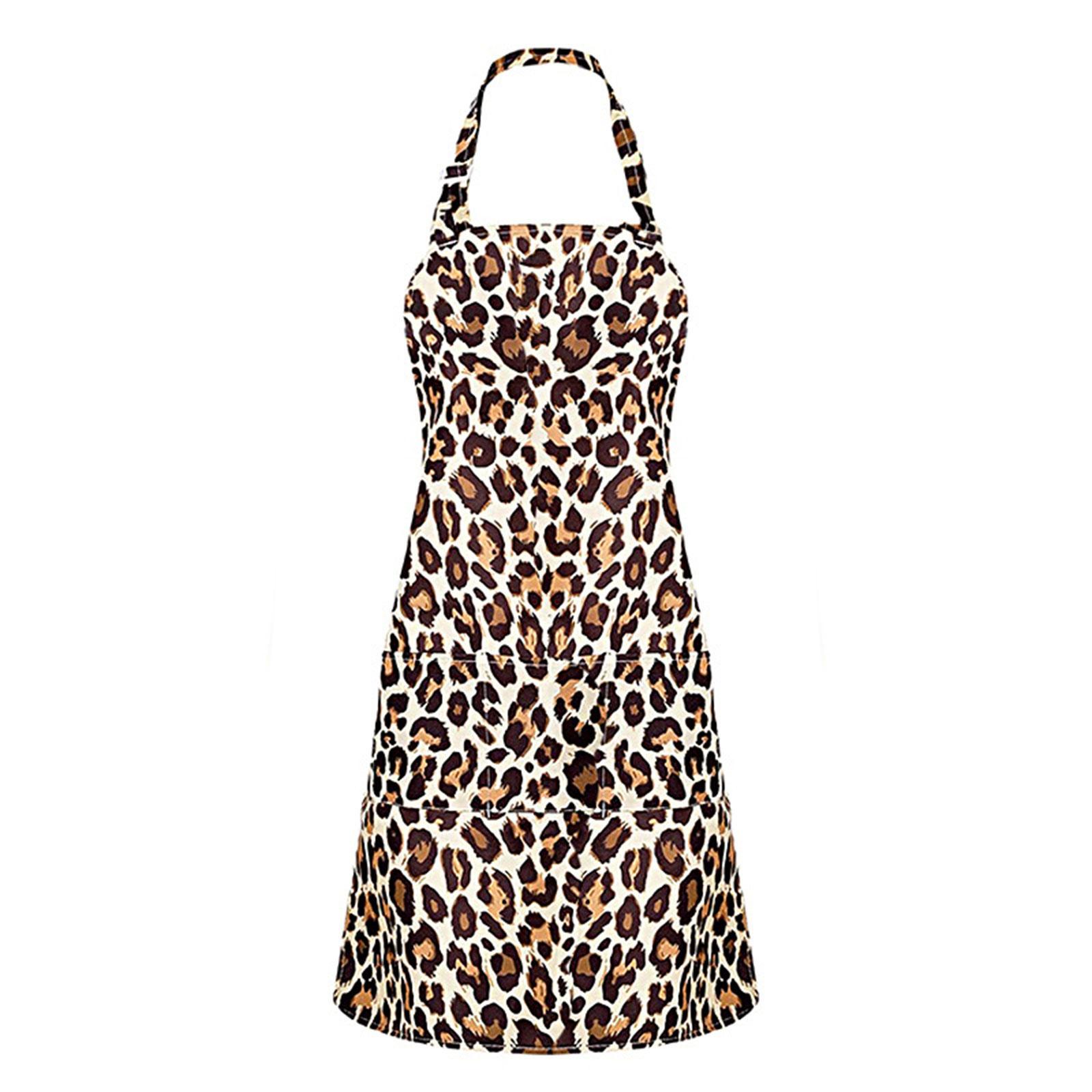 

Stylish Leopard Print Apron Kitchen Cooking Accessories Apron Adjustable Neck Strap Easy Wash For Home Beauty Salon Use 2