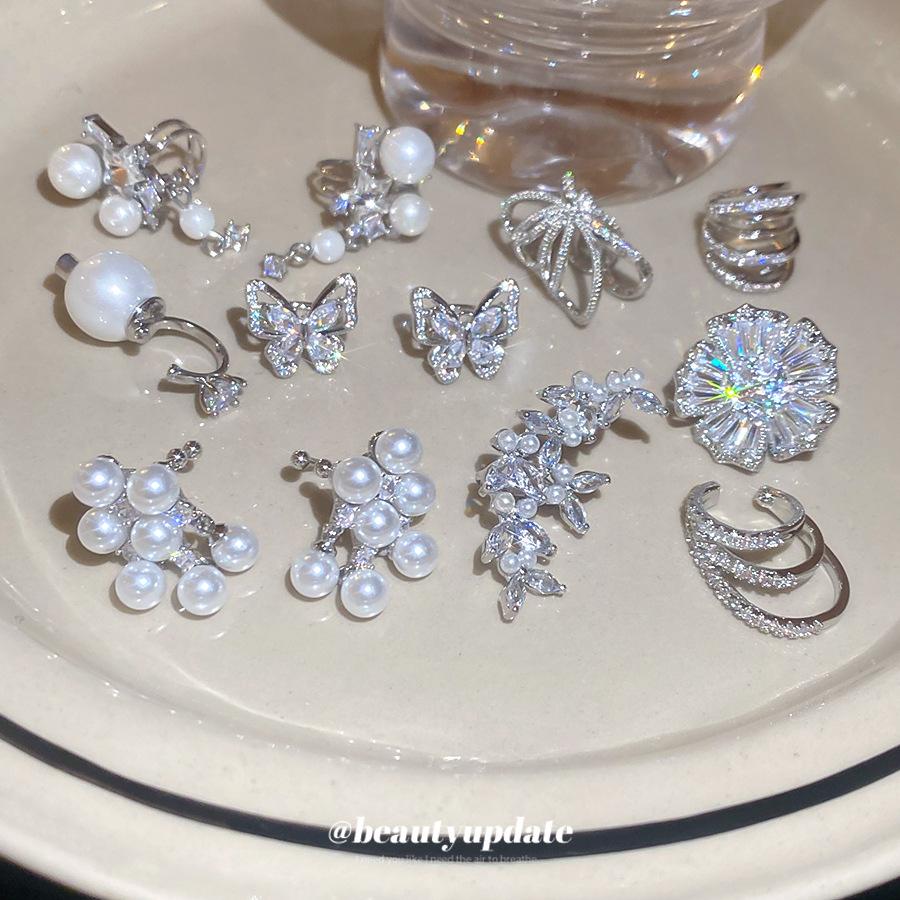 Korean zircon pearl earrings for women without earholes, simple daily earbone clips, light luxury earrings and earrings.