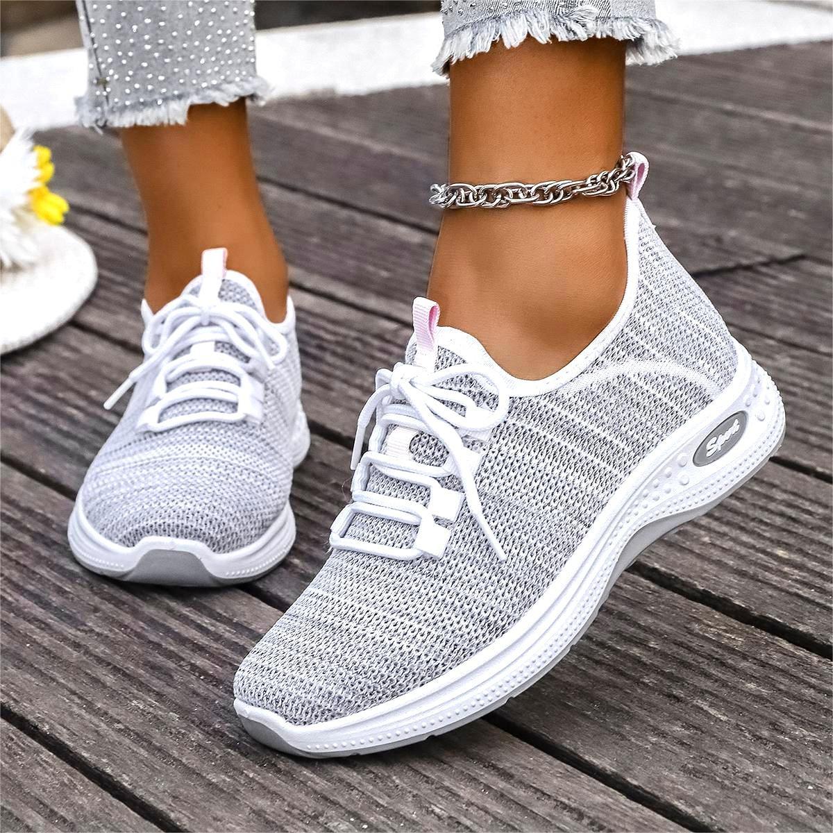 

Модные повседневные кроссовки из дышащей сетки на шнуровке для женщин 2025 лето с круглым носком на танкетке спортивная обувь удобная мягкая подошва обувь для бега 42 серый