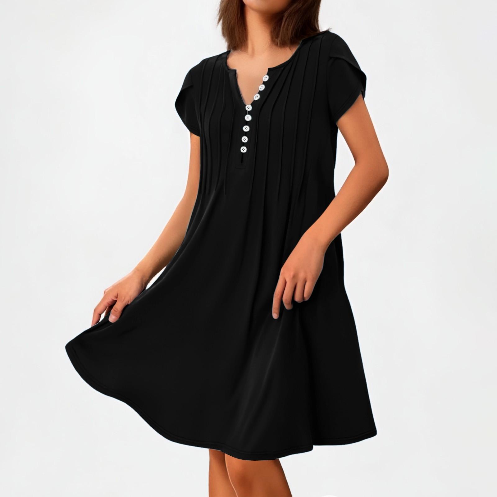 

Женское платье-футболка, летнее, с коротким рукавом, длиной до колена, летние платья для женщин, элегантный свободный сарафан 2XL чёрный