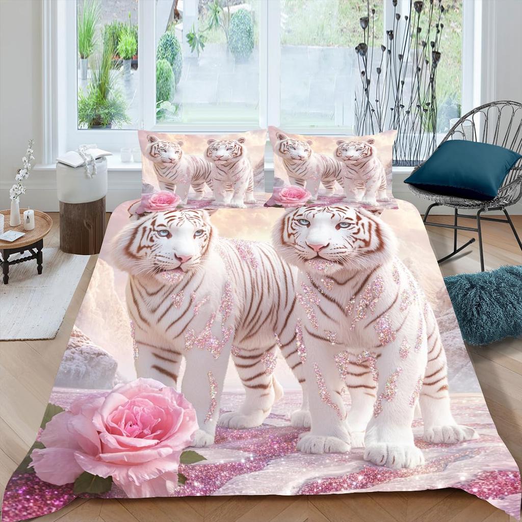 Comforter Tiger And Flowers S For Teens Queen Lightweight S Woodland Wildlife Romantic Bedding Set Bedroom Decor