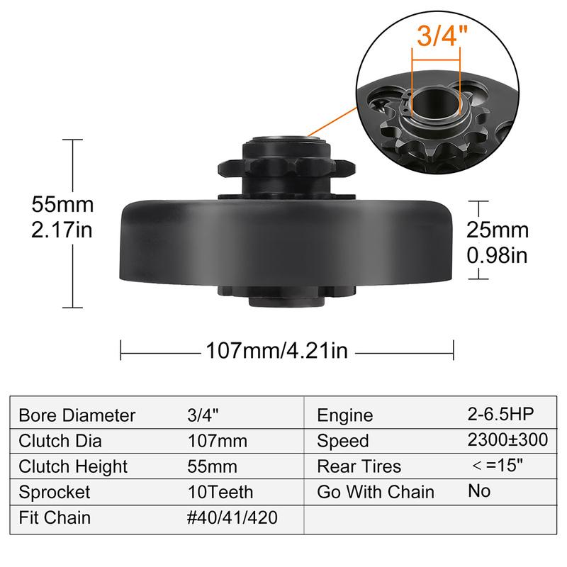 Go Kart Clutch 3/4 Bore 10T for #40 41 420 Chain, Predator 212 Centrifugal Clutch, Up to 6.5 HP, Fit for Go Kart Minibike Baja