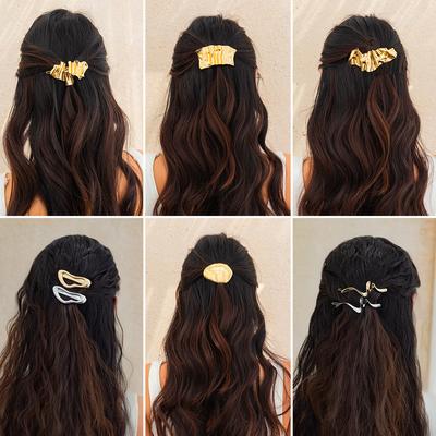 Cold Personality Metal Folds Cyber Hairpin, Sweet Cool Babe Liquid Irregular Head