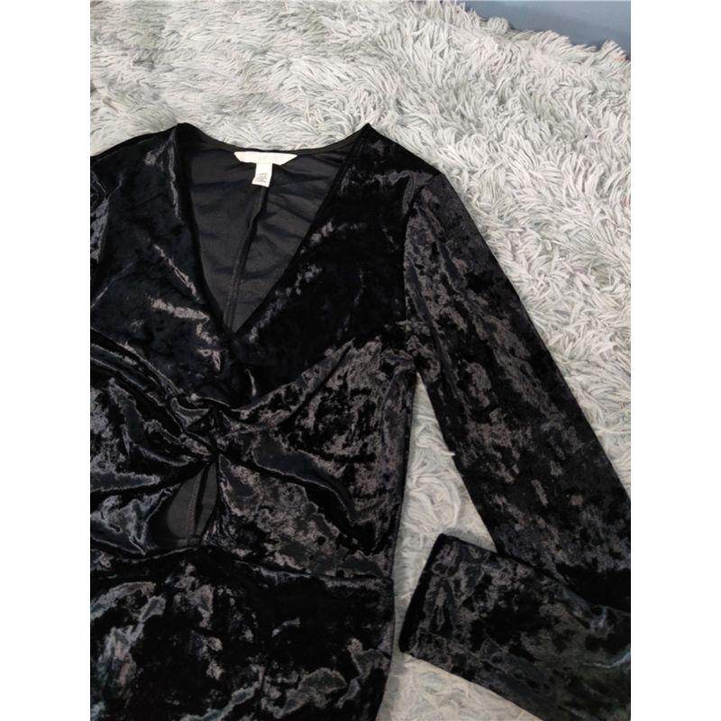 Export Single H Home Sexy V-neck Slim Fit Slim Looking Knot Velvet Autumn New Arrival Long Sleeves Fashion All-Matching Dress Women