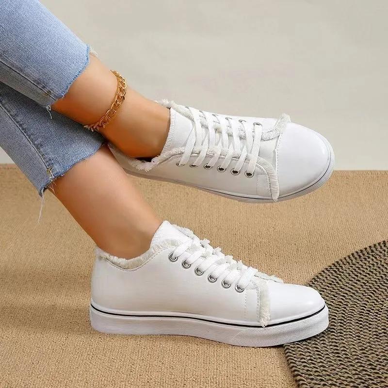 Fashion Women Canvas Shoes Fashion New Spring Autumn Sneakers Low Cut Lace-Up Women Vulcanize Shoes Woman Flats Off White Shoes Female