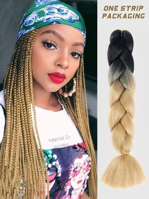 Sintetiniai 32 colių Ombre spalvos sintetiniai plaukų pynimai, iš anksto ištempti Jumbo Braiding plaukų priauginimai, skirti kasdieniam naudojimui „pasidaryk pats“
