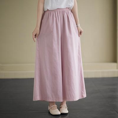 Vintage Double Layer Casual Pants Women Summer Solid Color Loose Wide-leg Pants