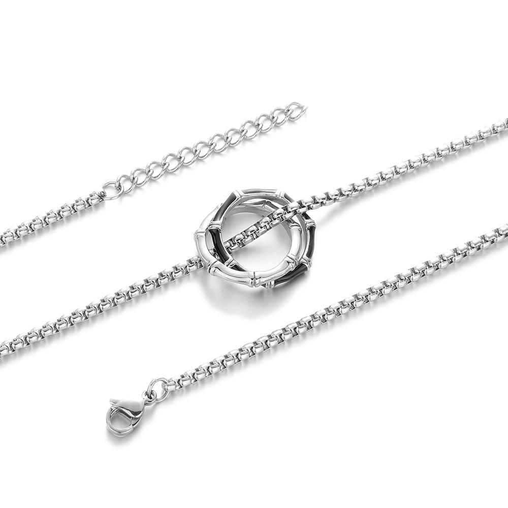 New Double Ring Bamboo Pendant Trendy Necklace High-end Feel Men's Niche Sweater Chain Clavicle Chain National Trend Ins Style