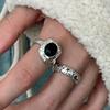 PANJBJ 925 Sterling Silve Black Agate Ring for Women Punk Irregular Hollow Out Liquid Lava Adjustable Jewelry Gift Dropshipping