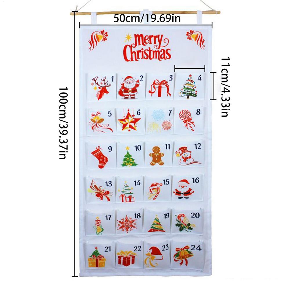 Hangable Fabric Advent Calendar with 24 Pockets - 24 Day Christmas Countdown Bag for Candy Chocolate, for Bedroom, Nursery Decor