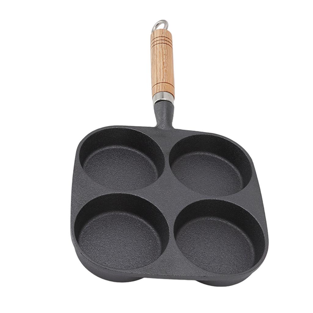 Egg Pan 4 Cup Egg Frying Pan with Wooden Handle for Breakfast Pancakes Omelettes