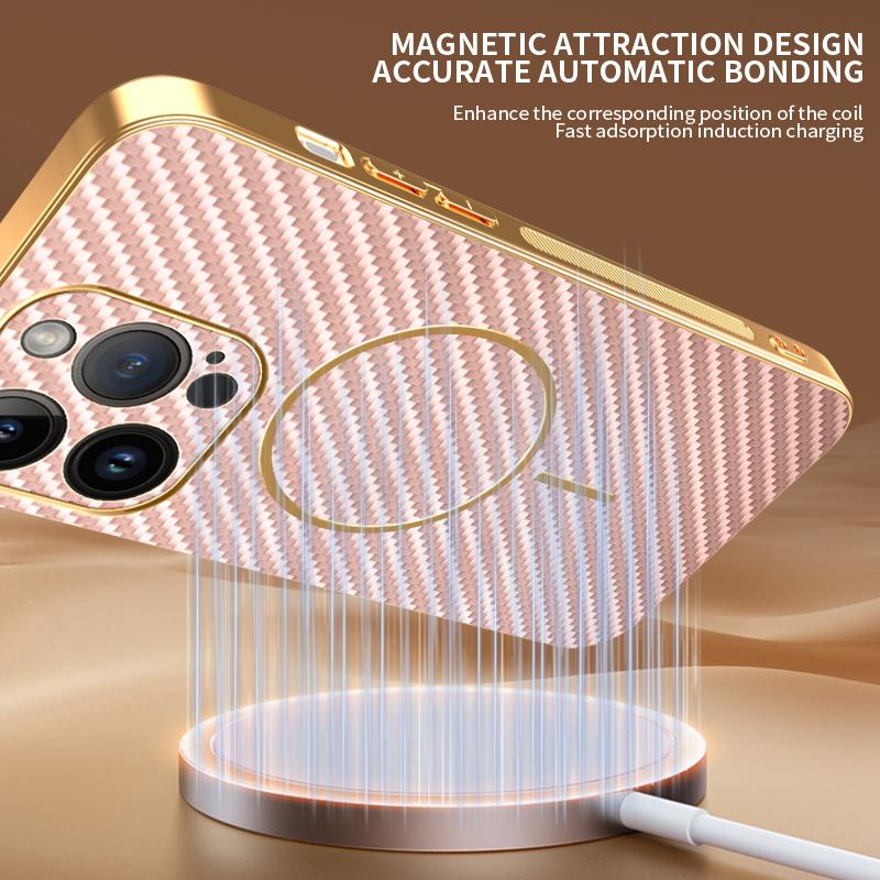 For iPhone 14 Pro Phone Case Carbon Fiber Textured Electroplated TPU Back Cover