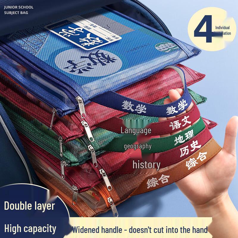 A4 Double-Layer Mesh Subject Organizer File Bag