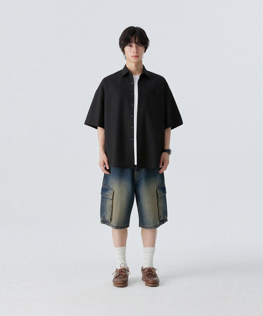 STENDS [M~4Xl] All Day Linen Oversized Short Sleeve Shirt_Black