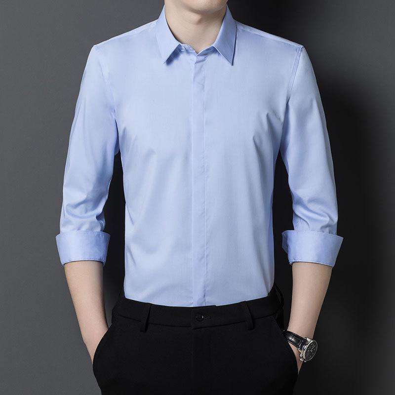 Men's Bamboo Fiber Long-Sleeve Non-Iron Stretch Business Casual Shirt