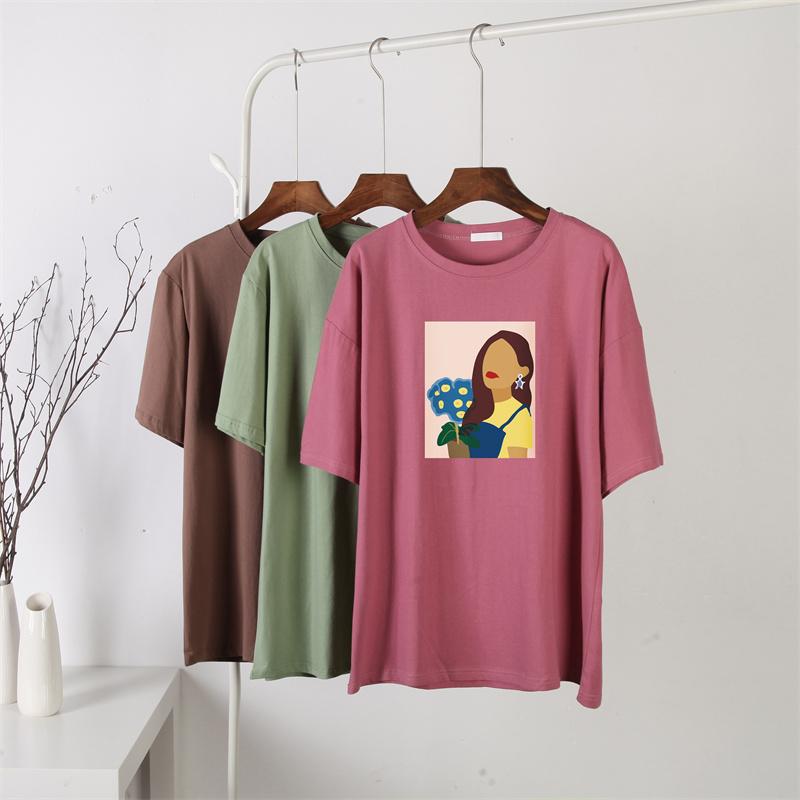 Hirsionsan Nueva Camiseta con Gráfico de Personaje Harajuku para Mujer 100% Algodón Manga Corta Camiseta Verano Suave Oversize Jersey Top
