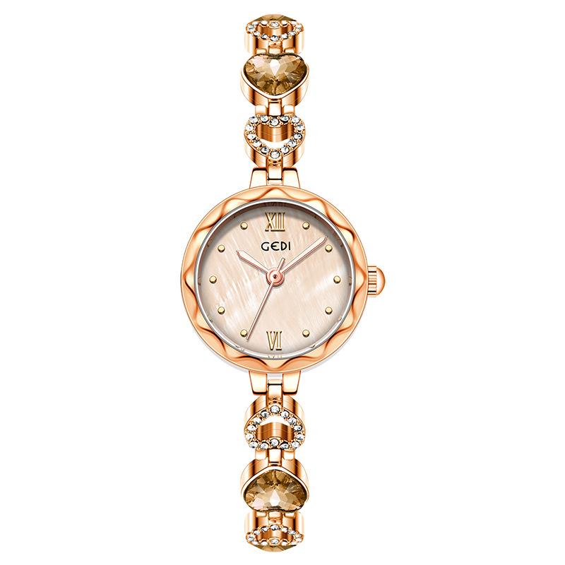 Women S Vintage Light Luxury Bracelet Watch Niche High-End Heart-Shaped Rhinestone Light Luxury Quartz Women S Watch